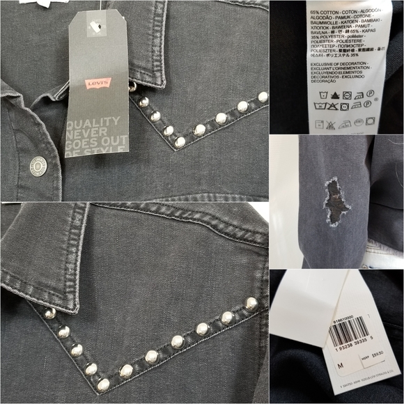 Western/MOTO Shirt Jacket LEVI'S Raw Distressed - Picture 7 of 9